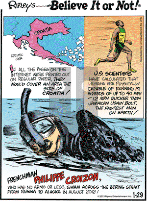 Ripley's Believe It or Not on Tuesday January 29, 2013 Comic Strip