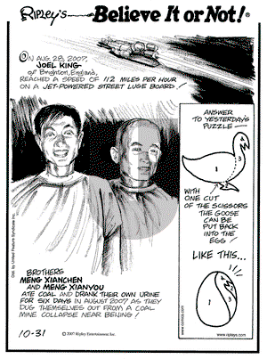 Ripley's Believe It or Not on Wednesday October 31, 2007 Comic Strip