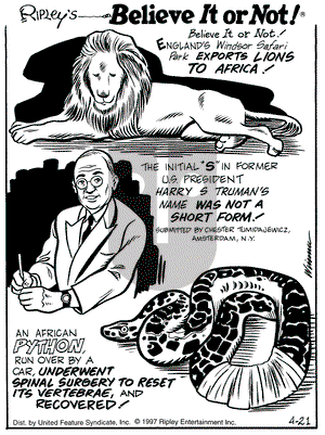 Ripley's Believe It or Not on Monday April 21, 1997 Comic Strip