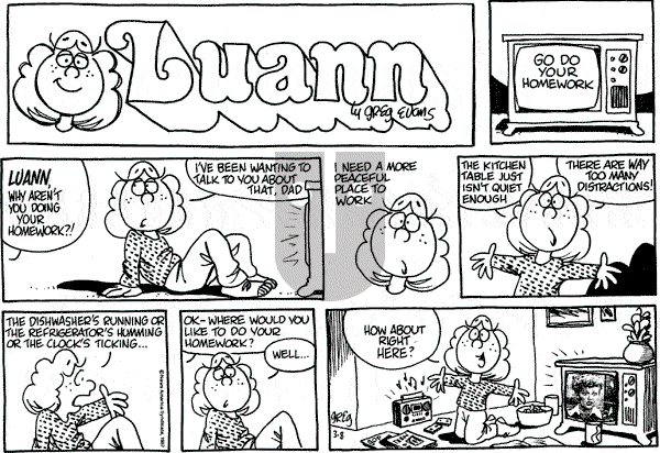 Luann on Sunday March 8, 1987 Comic Strip
