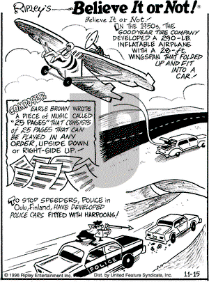 Ripley's Believe It or Not - Friday November 15, 1996 Comic Strip