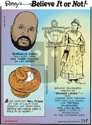 Ripley's Believe It or Not on Saturday November 7, 2020 Comic Strip