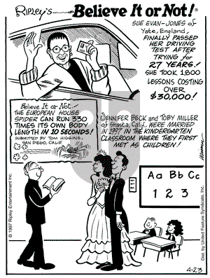 Ripley's Believe It or Not on Wednesday April 23, 1997 Comic Strip