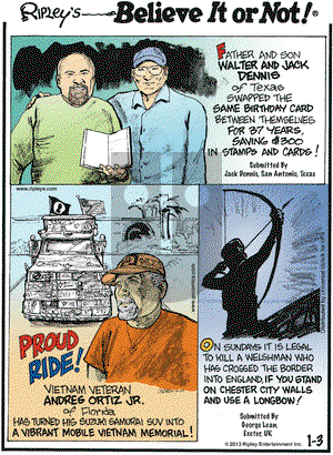 Ripley's Believe It or Not on Thursday January 3, 2013 Comic Strip
