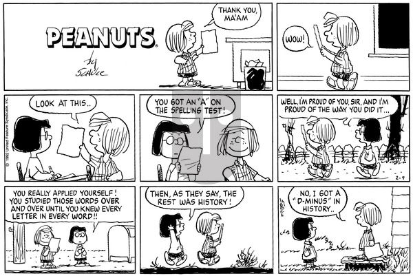 Peanuts on Sunday February 9, 1992 Comic Strip