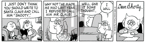 Peanuts - Wednesday December 1, 1999 Comic Strip