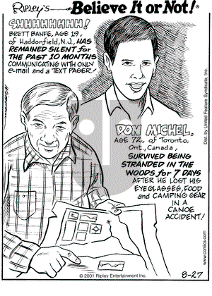 Ripley's Believe It or Not on Monday August 27, 2001 Comic Strip