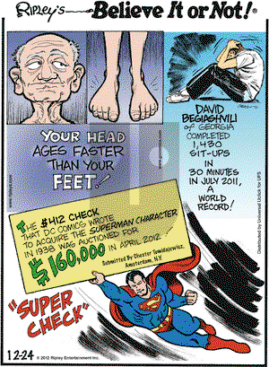 Ripley's Believe It or Not on Monday December 24, 2012 Comic Strip