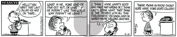 Peanuts on Tuesday September 19, 1967 Comic Strip