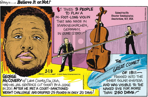 Ripley's Believe It or Not on Sunday February 19, 2012 Comic Strip