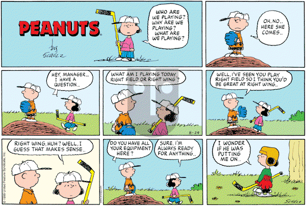 Peanuts - Sunday August 29, 1999 Comic Strip
