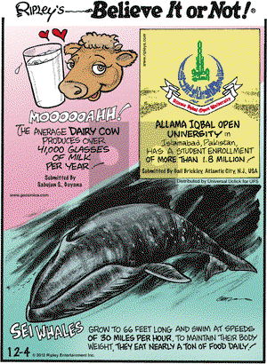 Ripley's Believe It or Not on Tuesday December 4, 2012 Comic Strip