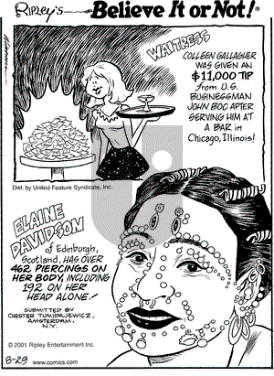 Ripley's Believe It or Not on Wednesday August 29, 2001 Comic Strip