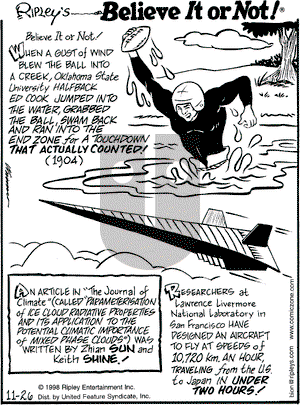 Ripley's Believe It or Not on Thursday November 26, 1998 Comic Strip