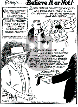 Ripley's Believe It or Not on Thursday August 30, 2001 Comic Strip
