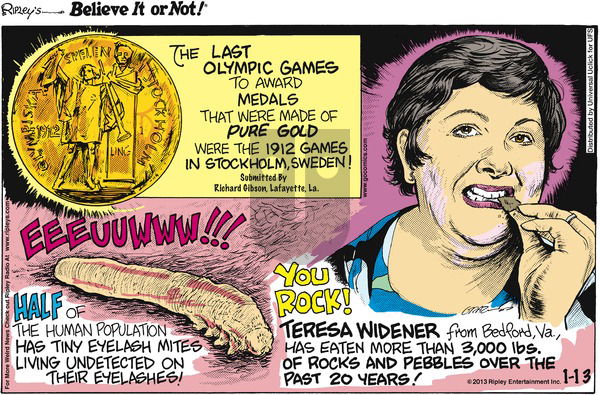 Ripley's Believe It or Not on Sunday January 13, 2013 Comic Strip