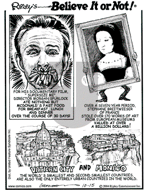 Ripley's Believe It or Not on Friday October 15, 2004 Comic Strip