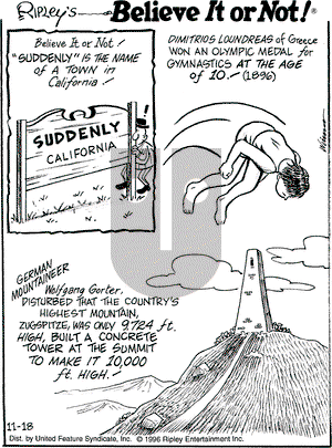 Ripley's Believe It or Not on Monday November 18, 1996 Comic Strip