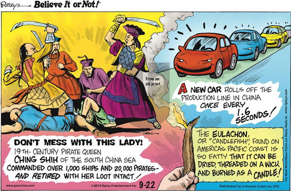 Ripley's Believe It or Not on Sunday September 22, 2013 Comic Strip