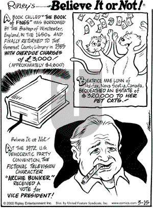 Ripley's Believe It or Not on Wednesday March 15, 2000 Comic Strip