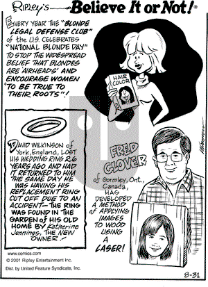 Ripley's Believe It or Not on Friday August 31, 2001 Comic Strip