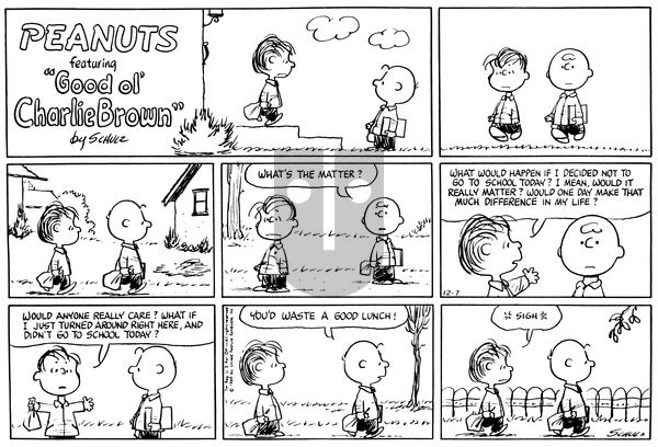 Peanuts on Sunday December 7, 1969 Comic Strip