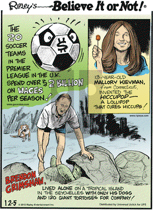 Ripley's Believe It or Not on Wednesday December 5, 2012 Comic Strip