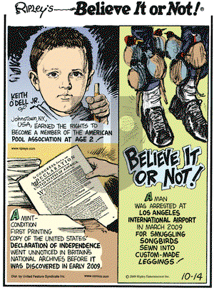 Ripley's Believe It or Not on Wednesday October 14, 2009 Comic Strip