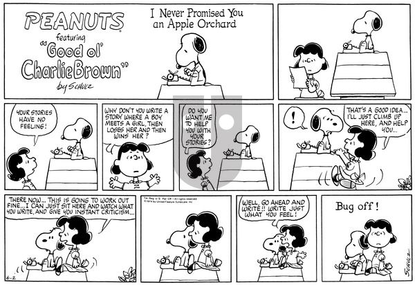 Peanuts on Sunday June 2, 1974 Comic Strip