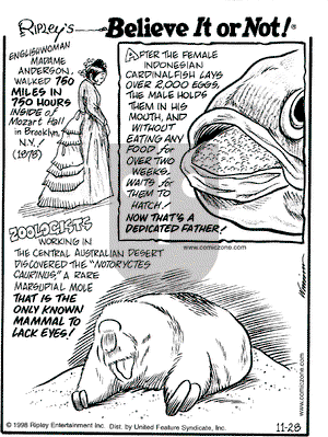 Ripley's Believe It or Not on Saturday November 28, 1998 Comic Strip