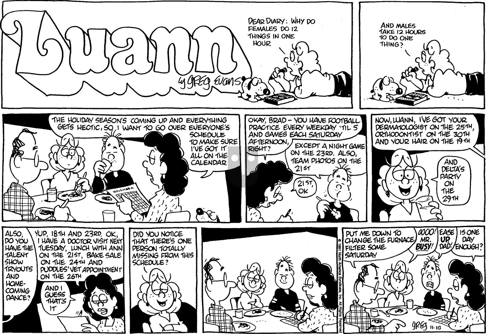 Luann - Sunday November 10, 1991 Comic Strip
