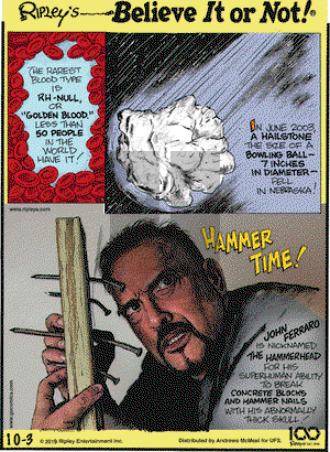 Ripley's Believe It or Not on Thursday October 3, 2019 Comic Strip
