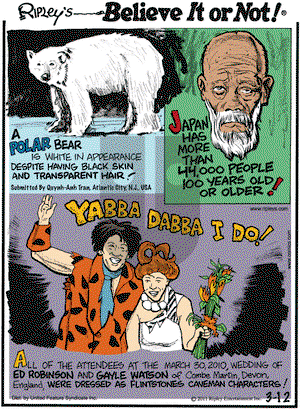 Ripley's Believe It or Not on Saturday March 12, 2011 Comic Strip