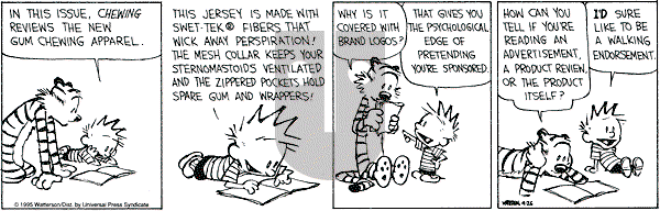 Calvin and Hobbes - Wednesday April 26, 1995 Comic Strip