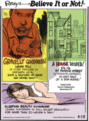 Ripley's Believe It or Not on Friday April 15, 2016 Comic Strip