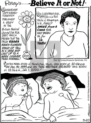 Ripley's Believe It or Not on Monday March 20, 2000 Comic Strip
