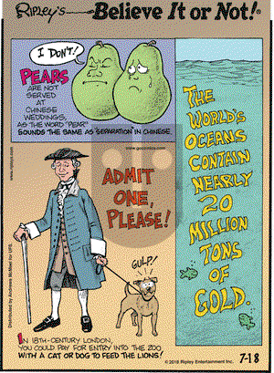 Ripley's Believe It or Not on Wednesday July 18, 2018 Comic Strip