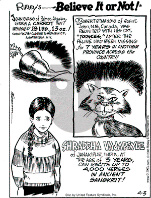 Ripley's Believe It or Not on Thursday April 3, 2003 Comic Strip