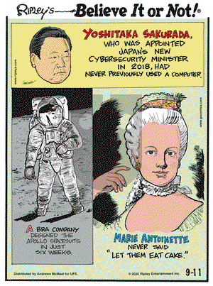 Ripley's Believe It or Not on Friday September 11, 2020 Comic Strip