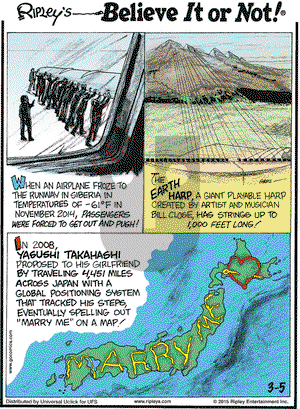 Ripley's Believe It or Not on Thursday March 5, 2015 Comic Strip