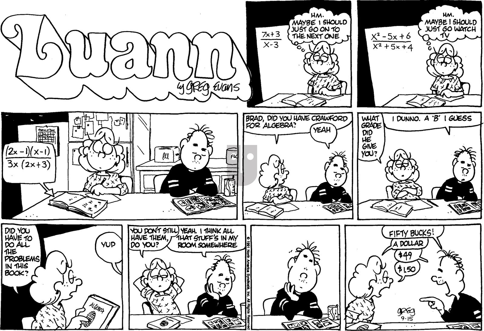 Luann - Sunday September 15, 1991 Comic Strip