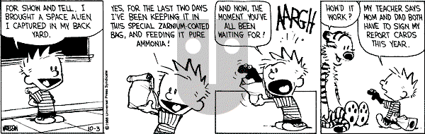 Calvin and Hobbes - Monday October 3, 1988 Comic Strip