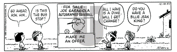 Peanuts on Wednesday December 10, 1997 Comic Strip