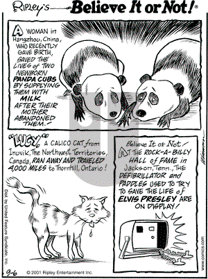 Ripley's Believe It or Not on Thursday September 6, 2001 Comic Strip