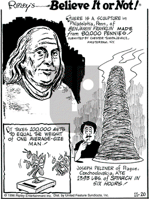 Ripley's Believe It or Not on Wednesday November 20, 1996 Comic Strip