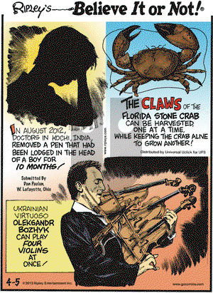 Ripley's Believe It or Not on Friday April 5, 2013 Comic Strip