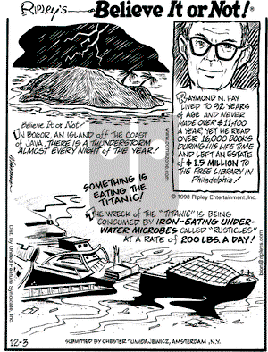 Ripley's Believe It or Not on Thursday December 3, 1998 Comic Strip
