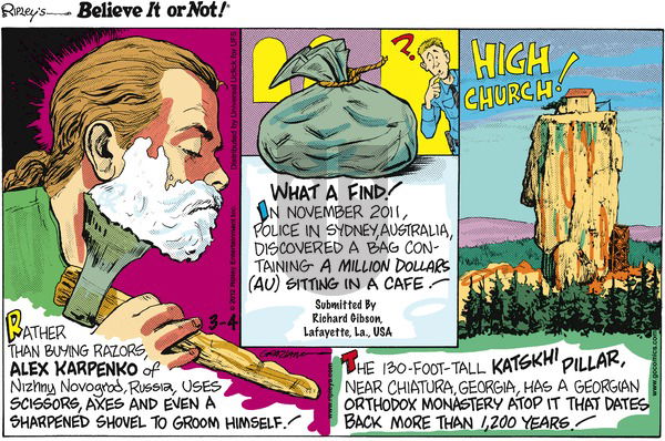 Ripley's Believe It or Not on Sunday March 4, 2012 Comic Strip