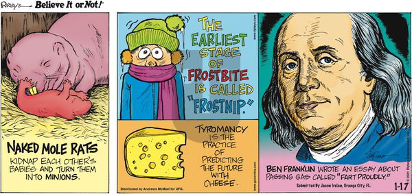 Ripley's Believe It or Not on Sunday January 17, 2021 Comic Strip