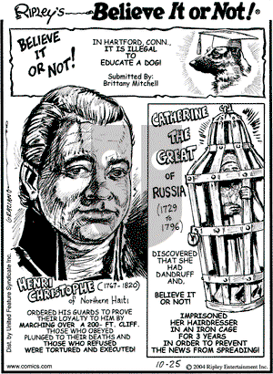 Ripley's Believe It or Not on Monday October 25, 2004 Comic Strip